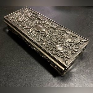SOLD Silver plated jewelry box vintage ornate trinket box red velvet lined